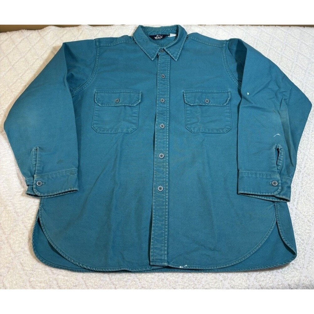 Vintage 80s Woolrich USA Made Button Up Shirt Front Pockets Work Wear Size XL